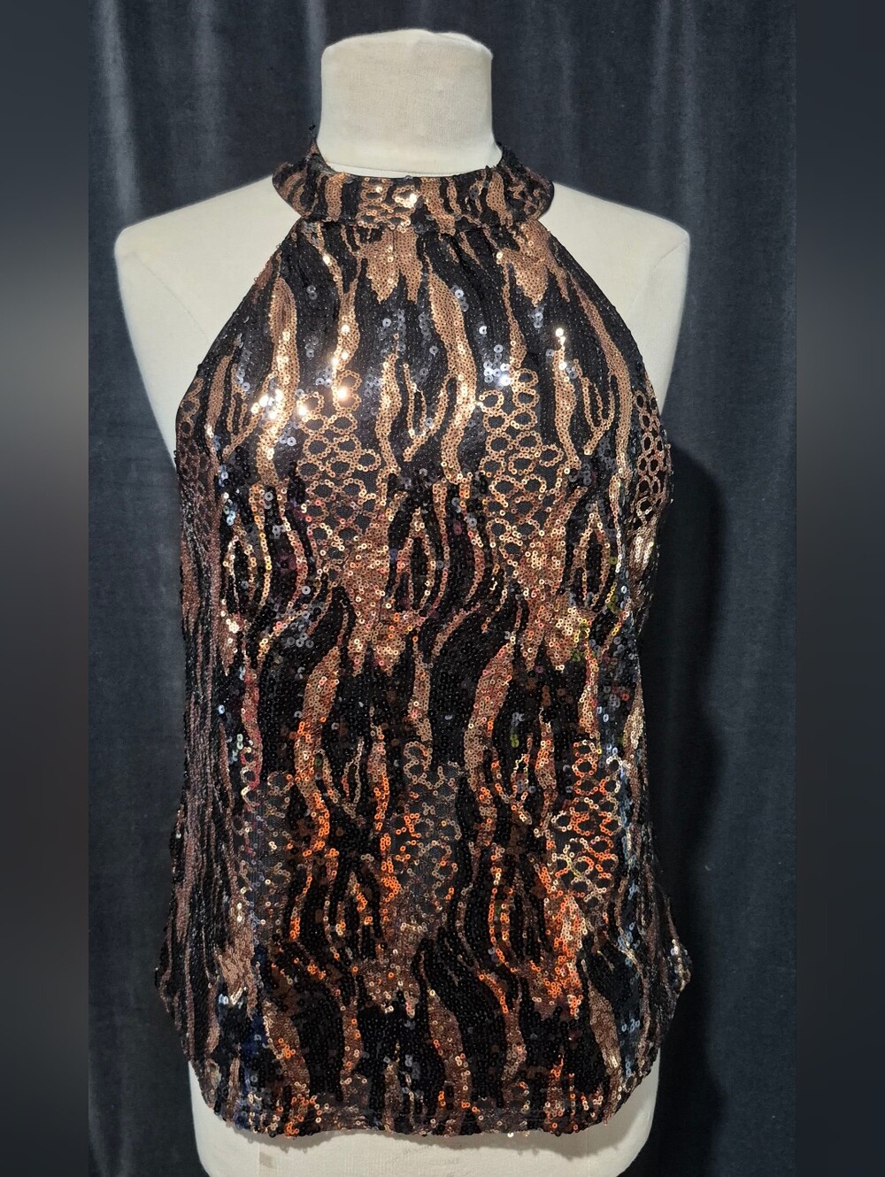 Sequin Halter Black & Bronze